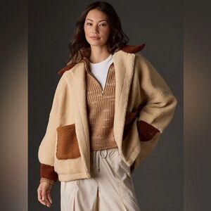 Pilcro Colorblock Sherpa Kimono Anthropolgie One Size Contrasting Collar & Cuffs